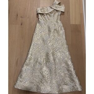 Rickie Freeman for Teri Jon Women's Gold Off-Shoulder Jacquard Gown Dress Sz 6